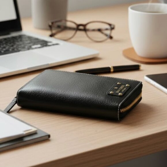 Kate Spade New York Black Leather Zip-Around Planner Organizer – 6-Ring Agenda - Picture 1 of 6